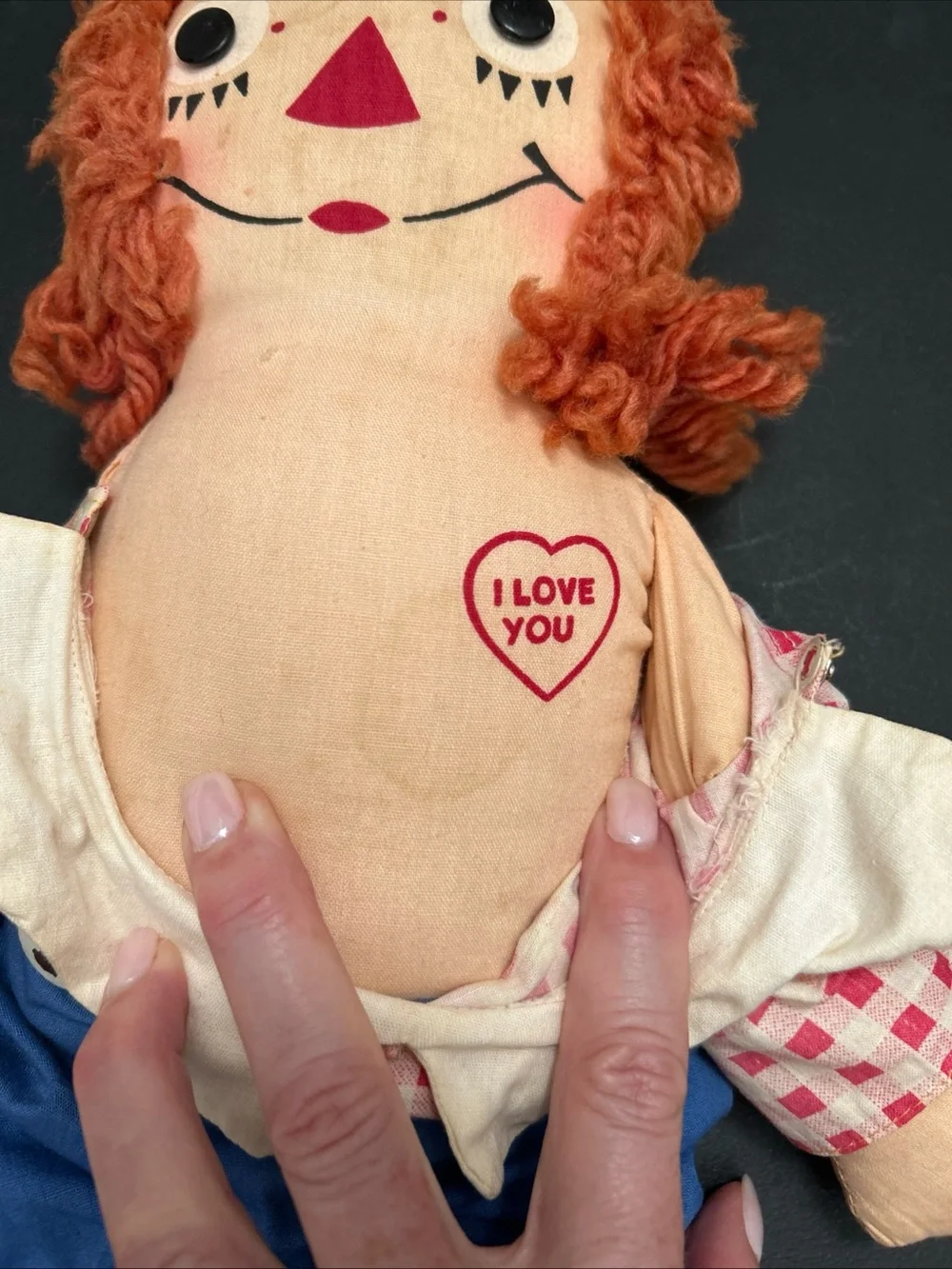 Raggedy Andy RARE double heart vintage doll 18”